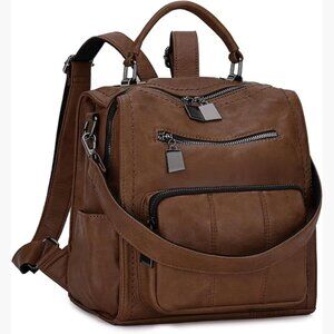 Convertible Leather Backpack Purse for Women, 3-Way Carry, Large Capacity